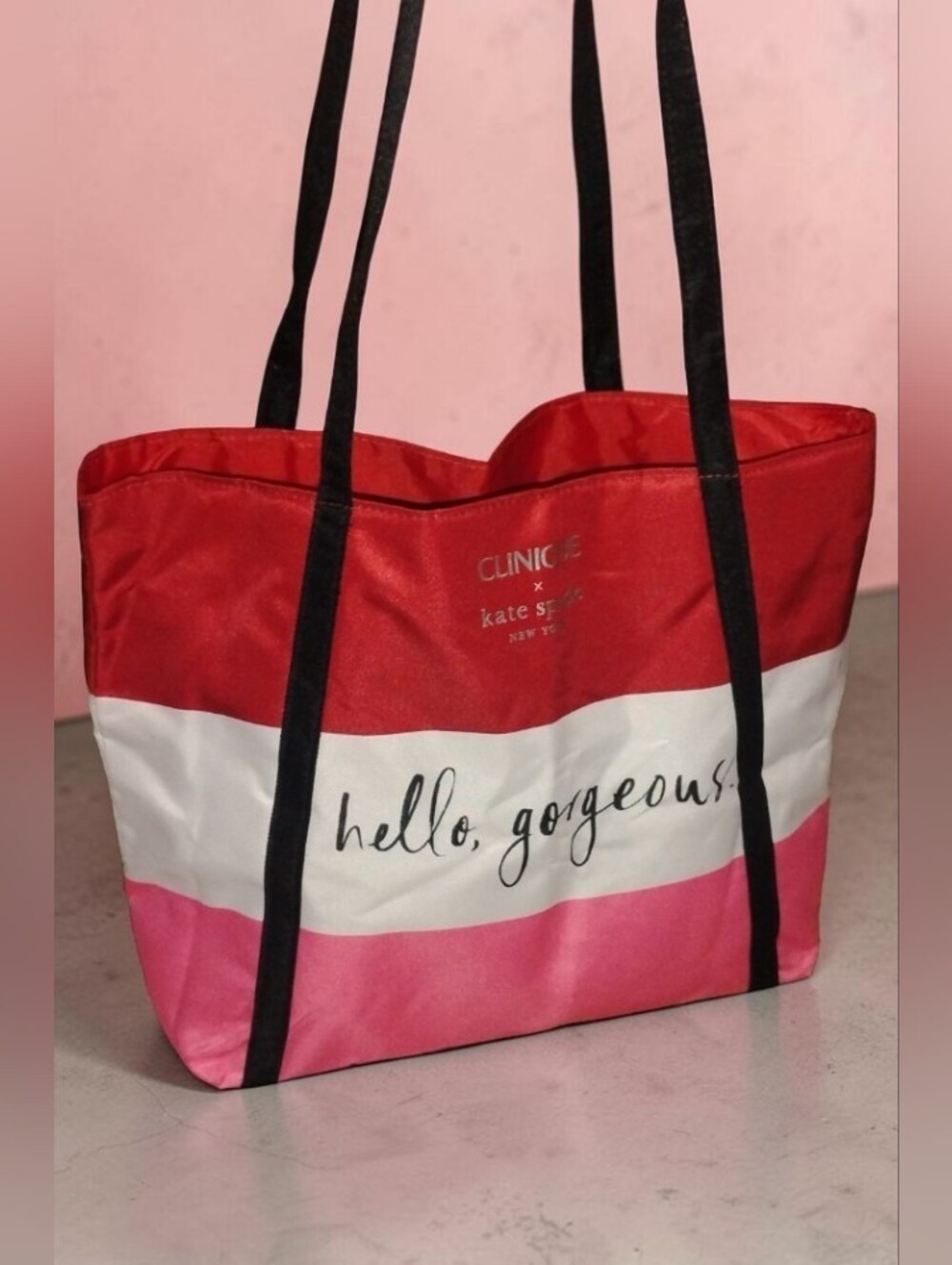 Clinique x Kate Spade Hello Gorgeous Striped Travel Shoulder Tote Bag NWOT